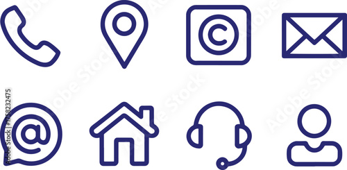 Contact information icons phone location copyright email address home support user