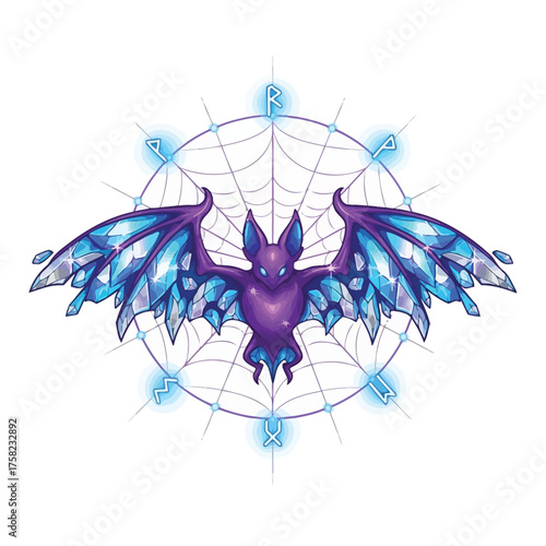 Mystical bat with sacred geometry and glowing orbs vector