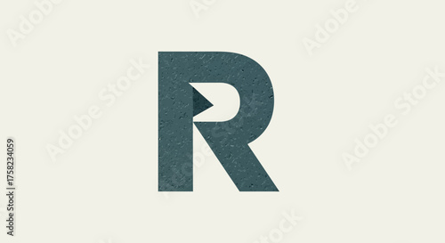 A stylized letter R in a textured grayblue hue set against an offwhite background