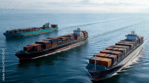 Cargo ships navigating open sea with containers