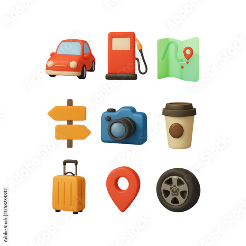 Collection of travel and adventure icons isolated on transparent background