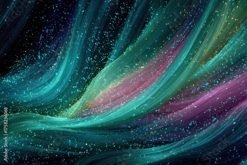 Sparkling lines create a colorful, fluid abstract design on dark background. Perfect for modern designs, websites, and technology-themed presentations.