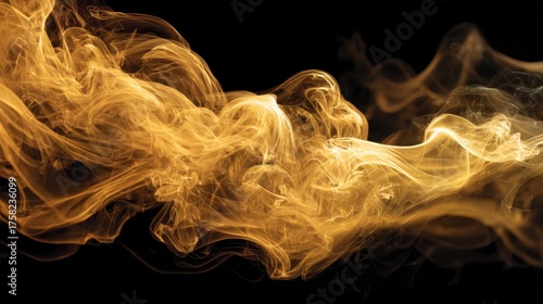 Golden smoke swirls against a black backdrop, creating a dynamic texture. Use this to add a touch of luxury to your design projects.