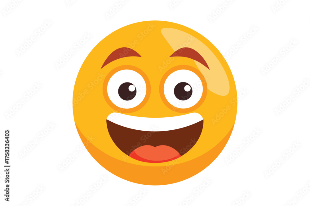 Fototapeta premium Gleaming yellow emoji smiles broadly with bright eyes, showcasing happiness and joy effectively