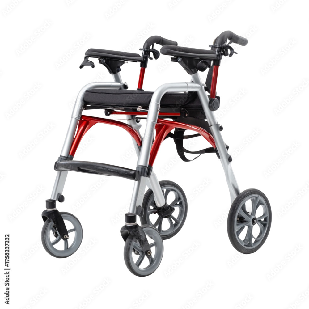 Fototapeta premium Lightweight aluminum rollator walker with wheels and seat for senior mobility aid