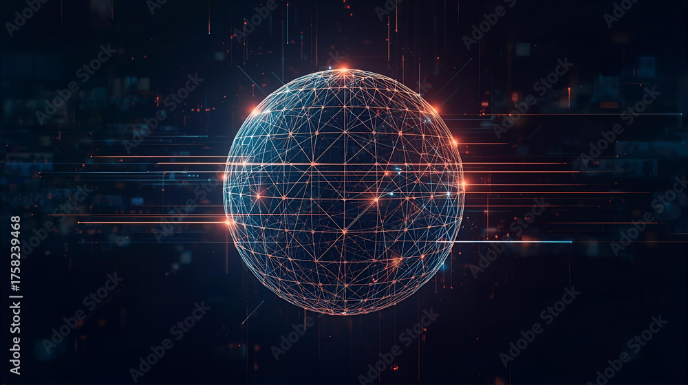 Obraz premium Abstract blue digital background with a globe illustrating global technology and data connection.