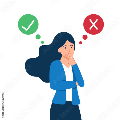 Decision between right or wrong, yes or no, Business decision making and feeling confused concept.