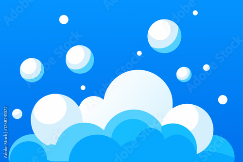 Abstract blue sky with floating white bubbles and clouds
