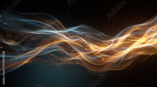 Abstract wavy lines glow in gold and light blue colors. Good for technology, science, or any creative design.