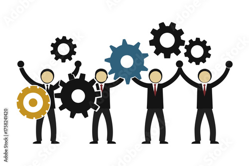 Diverse Business Team Holding Up Gears teamwork collaboration