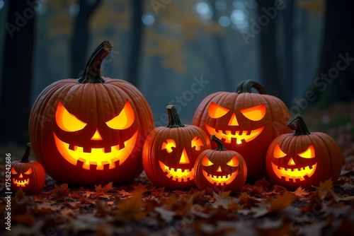 Group of jack-o'-lanterns for Halloween