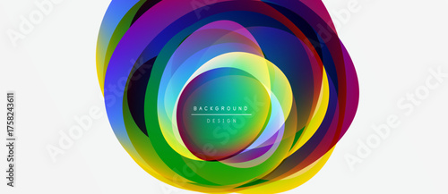 Abstract colorful layers create circular design. Vibrant hues blend, forming dynamic background element. Modern, stylish visual composition.