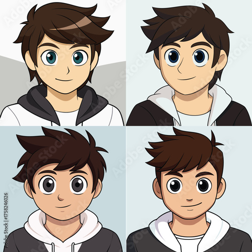 Young male character portraits with modern hairstyles and expressive eyes