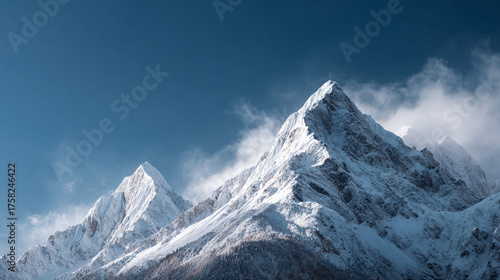 Wallpaper Mural Dramatic mountain peaks covered in snow reach towards a clear blue sky. Majestic winter landscape conveying strength, challenge, and beauty. Ideal for travel, adventure, or inspirational themes. Torontodigital.ca