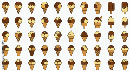 An array of diverse cartoon ice cream illustrations against a plain background