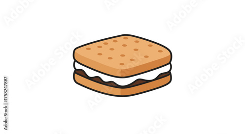 Cartoonstyle smore two graham crackers with marshmallow and chocolate filling