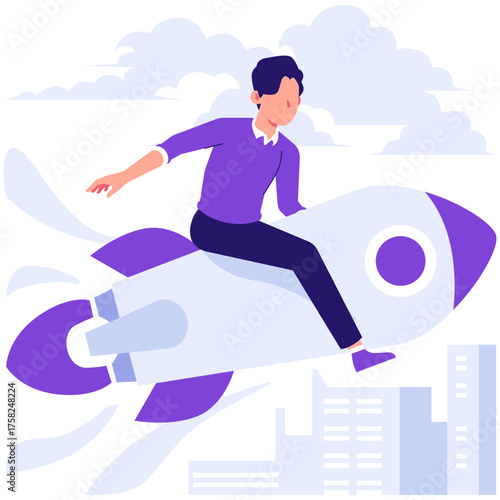 people riding a rocket that is launching