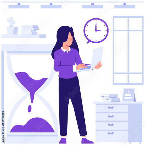 woman working with hourglass in the side