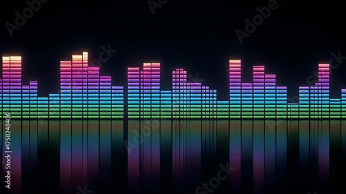 A vibrant audio visualizer glows against a dark background