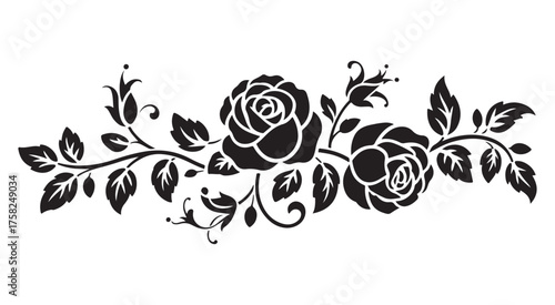 Beautiful Rose Flower Border Ornament in Black