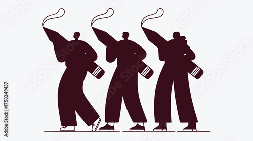 Team of writers march forward with giant pens vector illustration