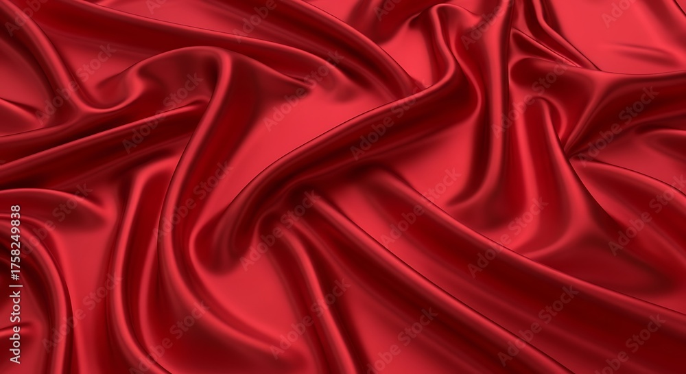 Fototapeta premium Flowing red satin; a soft, luxurious texture with soft lighting. An ideal backdrop for product displays, wedding invitations, or elegant branding 