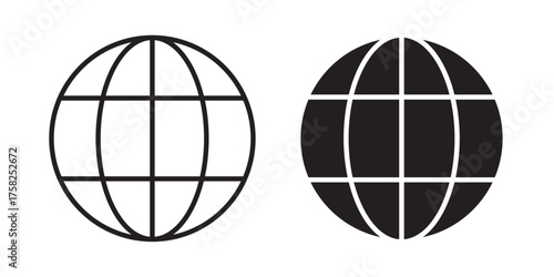 Network globe icon. Globe with magnifying glass, linear icon. Internet search, web browsing, or global discovery. Vector illustration with stroke and fill on a white background.