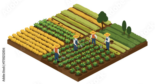 Isometric sustainable farming with farmers in diverse crop fields