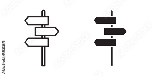 Signpost icon. pointer icon, road sign, directional guidepost icon. Vector illustration with stroke and fill on a white background.