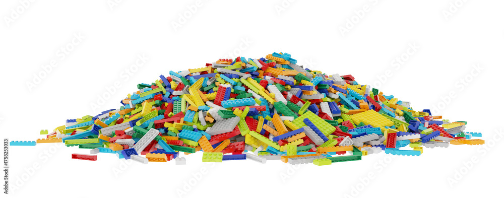 Naklejka premium Constructor set (Lego like) pile isolated transparent background 3d rendering PNG