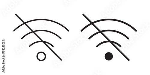 Wi-Fi Off Icon. Jamming wireless internet signal. Wi-Fi error. Failure WIFI icon. Disconnected wireless internet signal. 