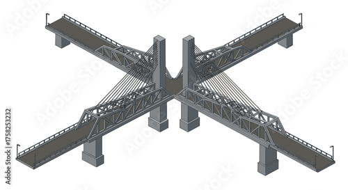 Isometric view of a futuristic cable-stayed bridge design