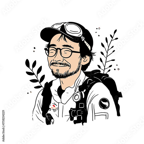 Marine Biologist. Marine Biologist simple black and white line art vector logo