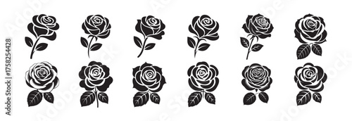 Hand Drawn Rose Blossom Silhouettes

