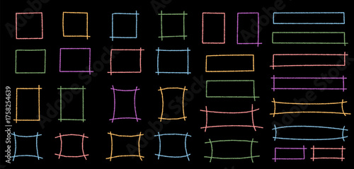 Crayon chalk rectangle frame set with pastel square outline and border style. Quote background in hand drawn sketch texture, playful element for creative card or message template.