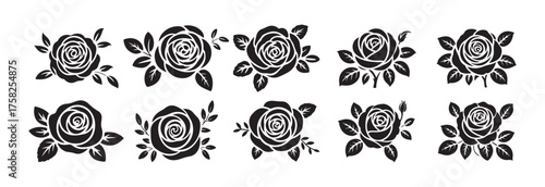 set of vector silhouettes of flowers