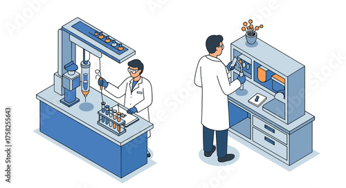 Scientists conducting experiments in isometric laboratory settings