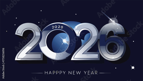 Colorful Happy New Year 2026 text on a festive background, celebrating the arrival of the new year..eps