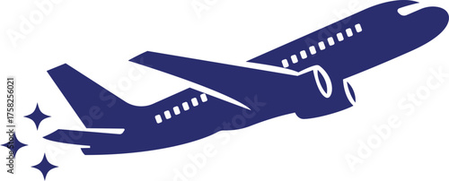 Stylized Blue Airplane Taking Off Icon
