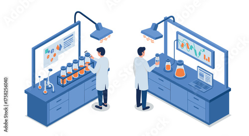 Scientists conducting experiments in a modern laboratory with advanced equipm…