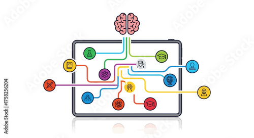 Brain and Tablet Connection with Icons Data Integration Concept