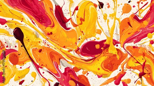 Abstract painting with red and orange splashes