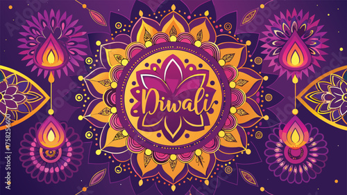 Festive Diwali wishes displayed on a vibrant card, celebrating joy and togetherness among friends and family..eps