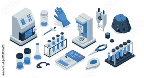 Isometric laboratory equipment collection with apparatus and tools for scient…