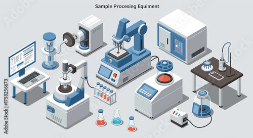 Isometric laboratory equipment set for scientific and industrial applications
