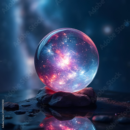 Crystal fantasy orb with galaxy reflections