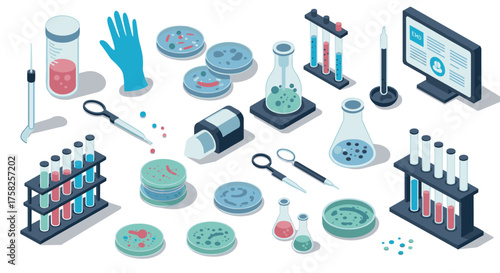 Isometric laboratory equipment and experiment tools for scientific research