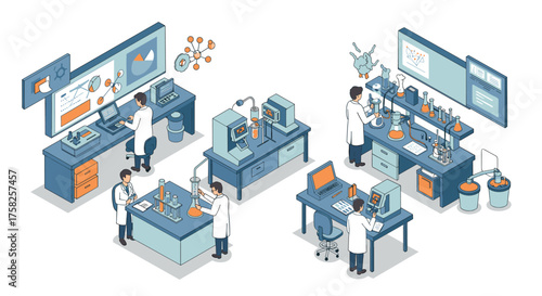 Modern scientific research laboratory with scientists and high-tech equipment…