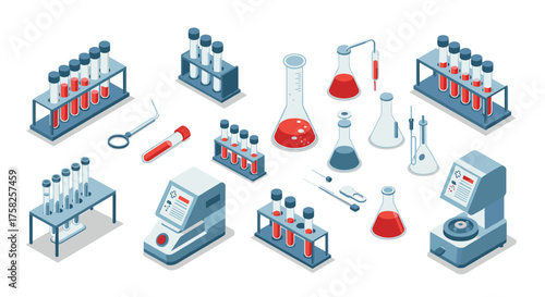 Isometric laboratory equipment and chemistry set for scientific research