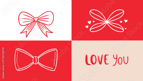 Festive Valentine's Day bookmarks embellished with charming bows, suitable for lovers and friends alike..eps